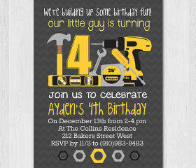 Printable 5x7 Boys Construction/Tools Birthday Invitation